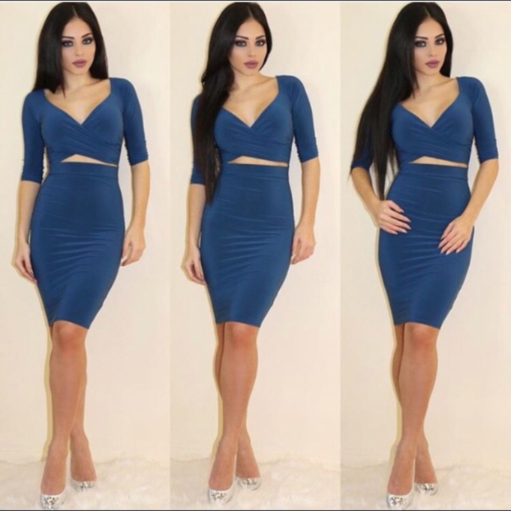 Blue cut out dress.